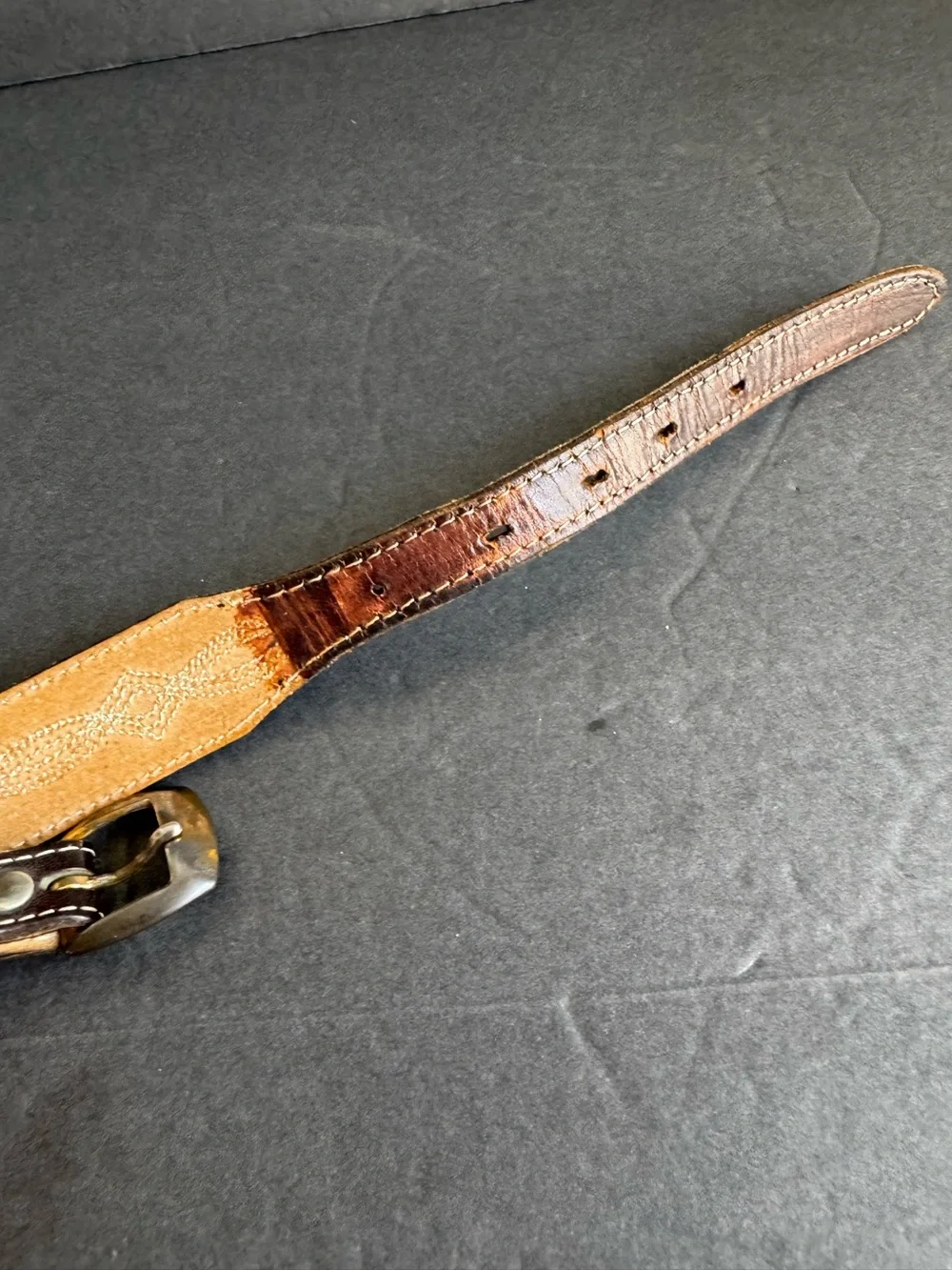 Vintage Brown Leather Belt Stitched Western Detail Unisex Womens Medium